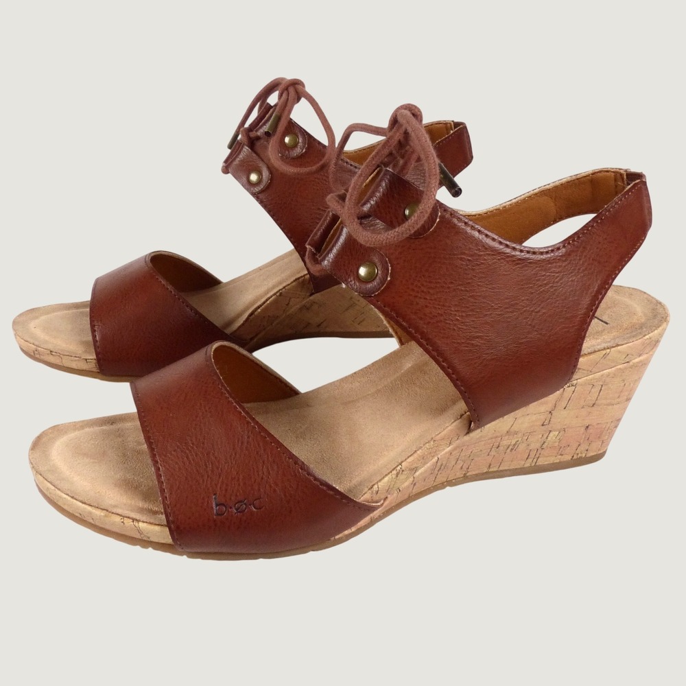 Born boc Womens Lace Up Gladiator Wedge Sandals Cork Heel Shoes Comfort Size 10M